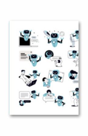 Chat with me vector illustrations. Concepts of online communication, chat ai, chatbot, ai virtual assistant, video and image generator, chatting, support, Artificial Intelligence technology.