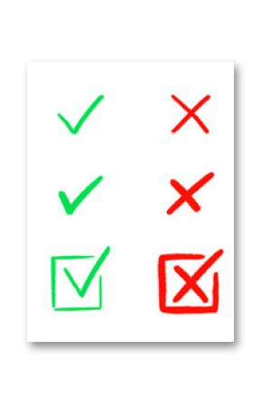 Check tick mark icon set. Cross box x check mark checkbox v list vector draw hand drawn sketch doodle brush marker checklist symbol wrong right circle. Vector Illustration