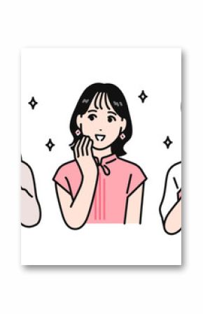 友達と笑顔で話す若い女性のシンプルなベクターイラスト