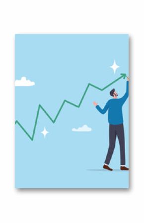 Financial growth, business up rising or growing well, planning to progress and increase profit, success achievement strategy concept, businessman drawing financial growing growth graph diagram.
