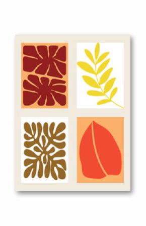 Botanical doodle background art vector set. Flower and leaves autumn doodle art design for t-shirt, print, wallpaper, clipart, wall art for home decoration.
