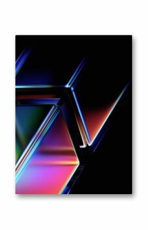 Abstract iridescent shape, dark background design, 3d render