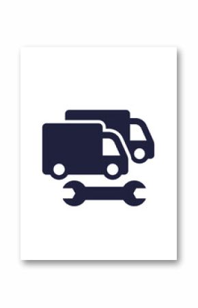 fleet repair icon with trucks on white