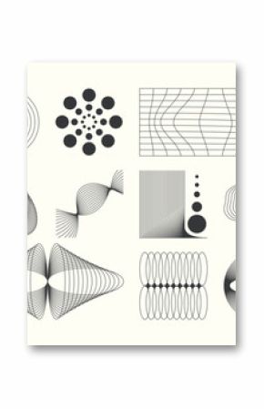 Abstract minimal element mid century vector set. Aesthetic contemporary stripe line art, geometric shape in monochrome. Art form design for wall art, decoration, wallpaper. 