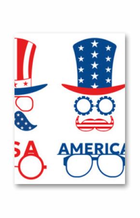 Set of patriotic mustache hat in a flat design