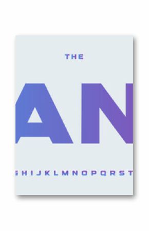Modern bold sans serif alphabet, sleek gradient font, wide typeface for medical, tech, fintech, science logo and headline, digital UI typography, startup display typographic design. Vector typeset.