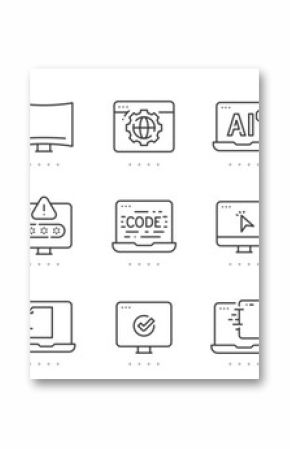 Set of computer related line icons. Laptop, monitor, computing, pc etc. Editable stroke. Set 3