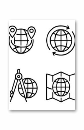 Navigation and travel outline icon set. maps, compass, globe collection