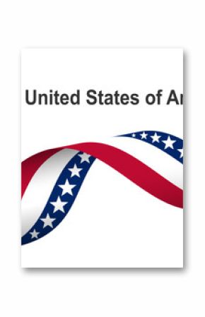 United States of America flag on waving ribbon and circle button, USA flags vector design.