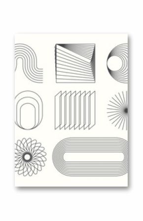 Abstract minimal element mid century vector set. Aesthetic contemporary stripe line art, geometric shape in monochrome. Art form design for wall art, decoration, wallpaper.