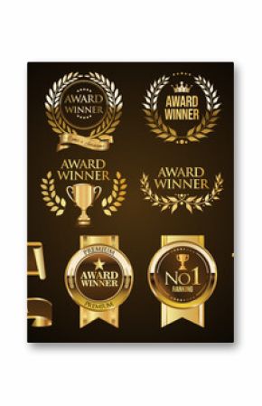Premium Quality label sticker Brown and Gold badges and icons with Number 1 and laurel wreath for the Best product 