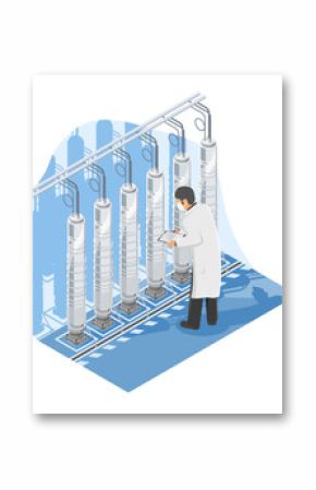 Scientist monitoring uranium enrichment centrifuges in a secure nuclear facility for energy production and atomic research purposes