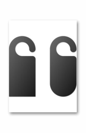 Door hanger blank mockup signs black collection. Isolated handle service hanging door on white background. Set of empty marketing travel tags. Vector illustration.