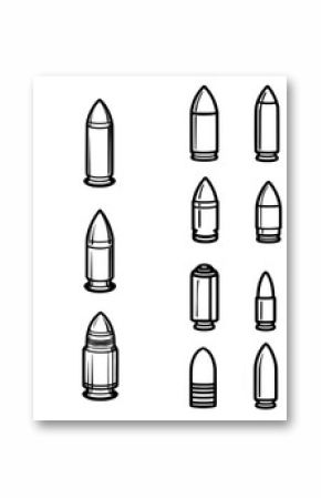 The icons feature a bullet icon, weapon ammo icon, and cartridges icons in a modern style, as well as bullets silhouette, speeding bullet icon, and bullet line icon