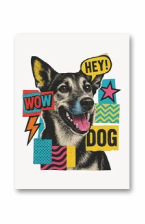 Colorful pop art dog illustration.