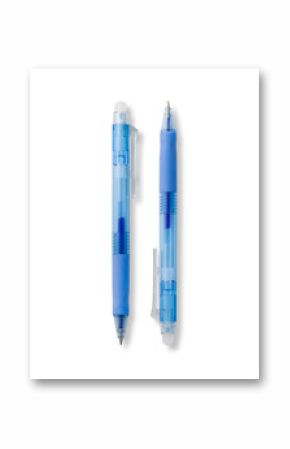 Transparent blue ballpoint pen isolated on a transparent background, PNG. High resolution. 