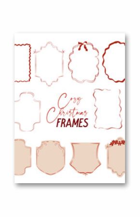 Collection of cozy hand-drawn Christmas frames in festive red tones. Perfect for holiday cards, labels, tags, and invitations.