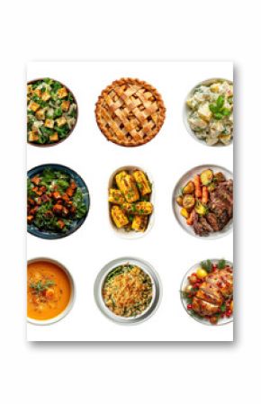 PNG Assorted delicious homemade holiday dishes, element set on transparent background