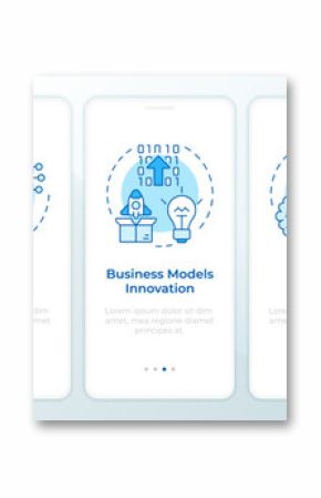 Digital transformation examples blue onboarding mobile app screen. Walkthrough 5 steps editable graphic instructions with linear concepts. UI, UX, GUI. Montserrat SemiBold, Regular fonts used