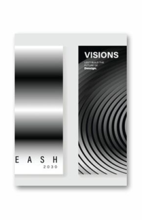 Abstract monochrome poster background vector set. Modern cover template with black and white perspective geometric prism shape, line. Ideal design for social media, banner, ads.