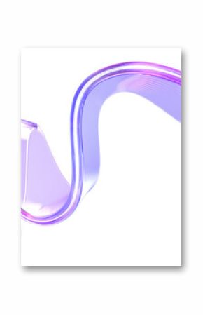 3d glass holographic liquid transparent ribbon wave line render. Abstract fluid gradient tape. Fluid flow curve shape with flare and motion effect in purple pink light hologram colors