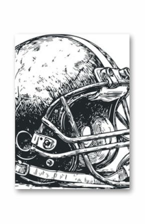 American football helmet sketch on transparent background. Vector hand drawn illustration