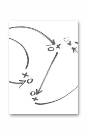 Hand draw strategy game plan for football, basketball, handball, sketched black marker, isolated on white, clipping path, design elements