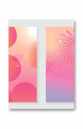 Chinese New year poster design vector set. Modern new year colorful card with lantern, orange, firework in geometric shape. Illustration for flyer, brochure, social media, banner, ads.
