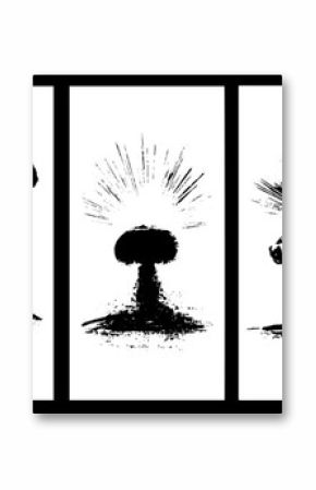 Grunge black and white explosion silhouette set for urban design and art projects