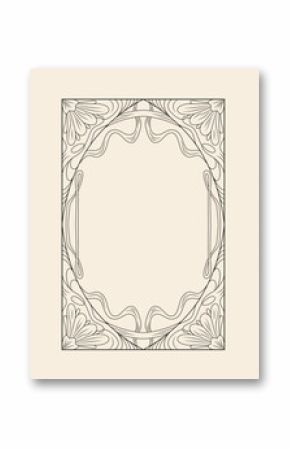 Art nouveau frame set with flowing botanical lines, curved vines and ornamental leaves for decorative borders. Elegant rectangular designs with organic patterns. Classic vintage poster or invitation.