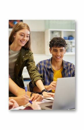 Happy smiling teens students studying in group