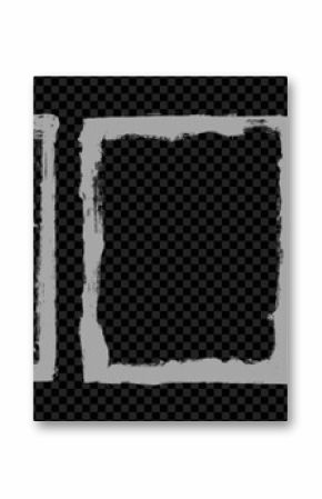 Grunge photo edge overlays set. Grunge punk frames with snow effect. Rectangular old rough edges with brush strokes and scratches. Realistic texture borders or frames for posters.