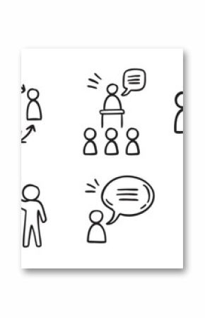 meeting team icon work team doodle hand drawn icon set. Outline drawing line clipart symbol collection