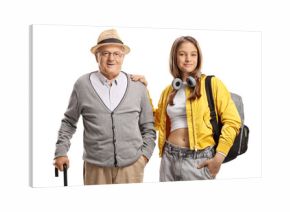 Teenage girl posing next to her grandfather