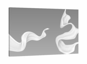 Flying white cloth pieces set isolated on background. Vector realistic illustration of light satin fabric falling, silk scarf fluttering in wind, abstract textile drapery with soft waves, elegant veil