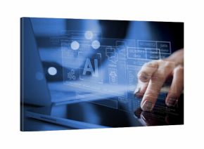 AI Artificial Intelligence technology for data analysis, research, planning and work generate programming. Man using laptop and AI assistant dashboard. AI agents and agentic workflows