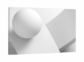 A clean, white composition featuring a sphere on intersecting angular planes, 3d
