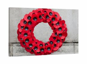 Remembrance Day Poppy Wreath Mounted on Wall. World War remembrance day.