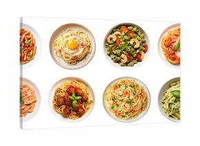 PNG Assorted pasta dishes in bowls, element set on transparent background