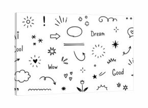 Line arrow, star, heart cute icon elements. Hand drawn sketch heart, arrow, star, flower decoration symbols. Simple sketch line style emphasis, attention, graphic elements. Vector illustration