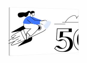 Woman riding a rocket as clouds and 5G emphasize speed, connectivity, and futuristic advancement. Ideal for technology, innovation, speed, communication, mobile networking, internet digitalization