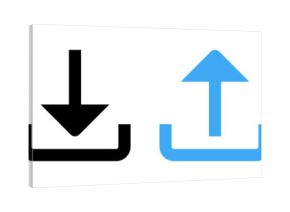 Set of upload and download icons arrow symbol in black and blue outline styles. Perfect for data transfer, cloud storage, file sharing, transferring, saving, app interfaces, and modern digital designs
