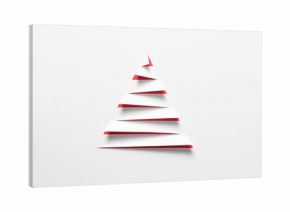 A minimalist white paper cut in a stepped, triangular shape to evoke a Christmas tree, with a striking red background showing through the cuts, for Christmas celebration or simple winter themes.