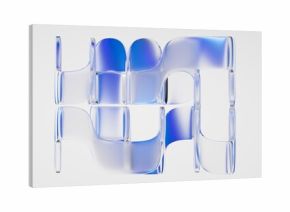 Abstract geometric maze structure made of glass tubes, isolated on white background. Blue objects are refracted through the transparent surfaces. 3D rendering illustration.