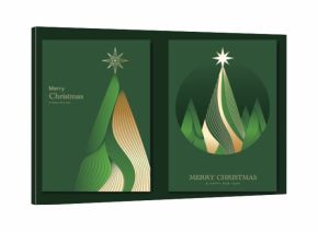 Golden Pine Tree Christmas Greeting Card Vector Set in Green Background for Invitations, Posters, Wall Art, Social Media, Packaging, and Holiday Decorations