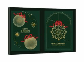 Elegant Christmas Greeting Card Vector Set with Ornaments, Candles, Geometric Star, and Golden Tree for Invitations, Posters, Backgrounds, Social Media, and Holiday Packaging