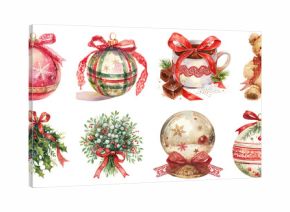 PNG Festive ornaments and holiday decorations, element set on transparent background
