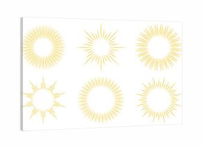 Gold wavy sunburst frame set. Golden curly radial sun light border collection. Vintage royal sun beams or rays pack for cadre, decor, label, badge, emblem. Vector yellow retro round boarder bundle