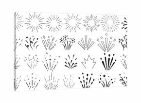 Set of vector line icons representing fireworks, confetti, and celebration bursts in modern minimal style. Minimal decorative vector shapes of confetti, fireworks, and star bursts for graphic.