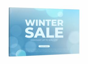 Winter Sale promotional banner. Winter Sale commercial blurred background with bokeh lights for business, seasonal shopping promotion and sale advertising. Vector illustration.